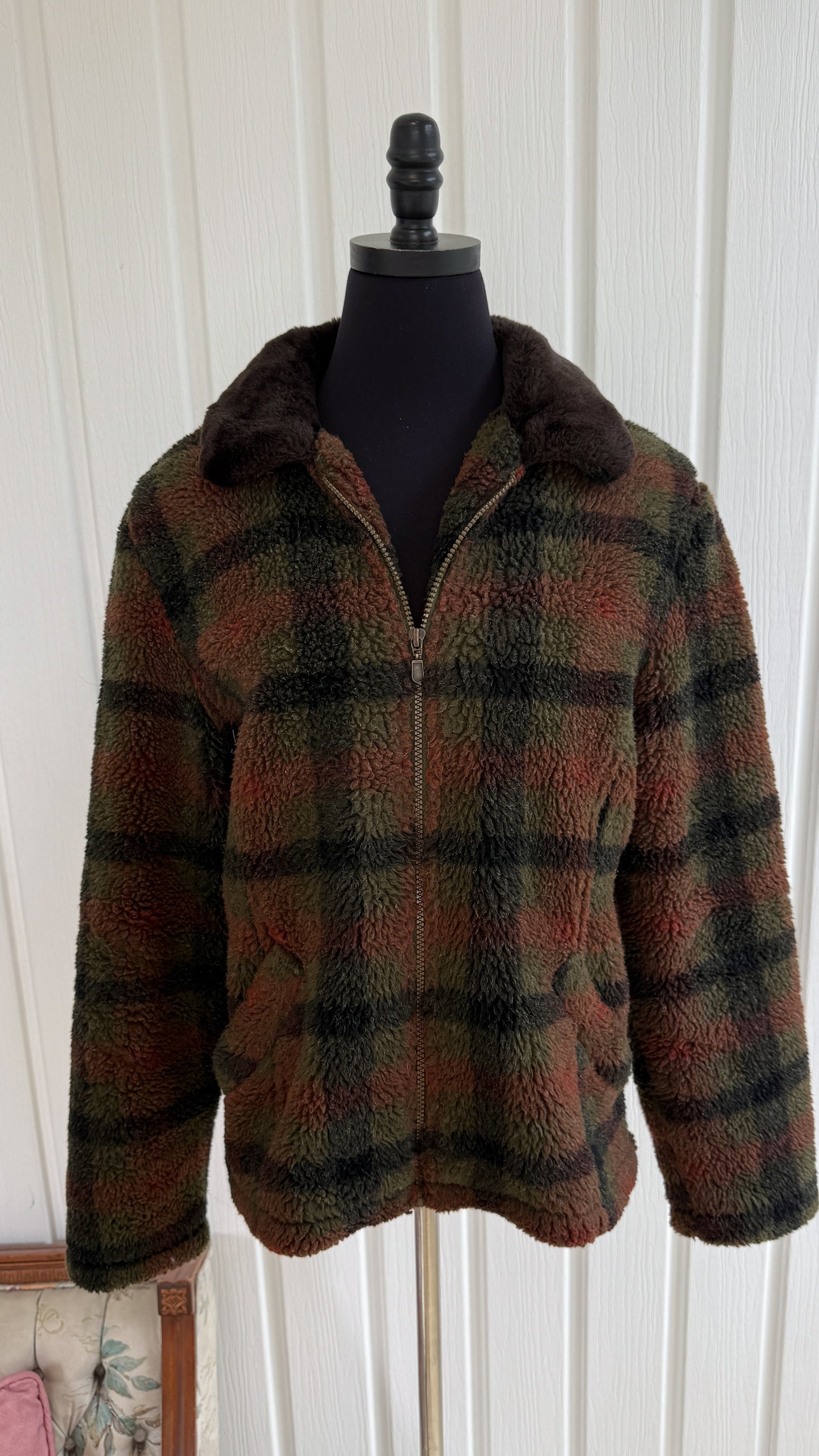 Veste en polar carreauté brun et vert- small