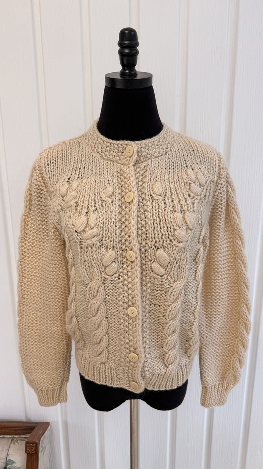 Cardigan tricot torsadé beige - small