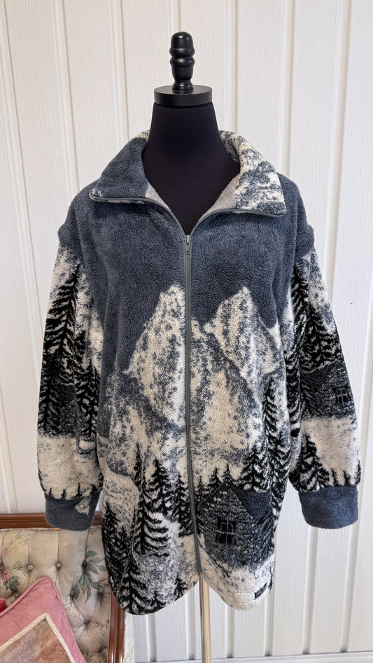 Veste en polar foret bleu- large