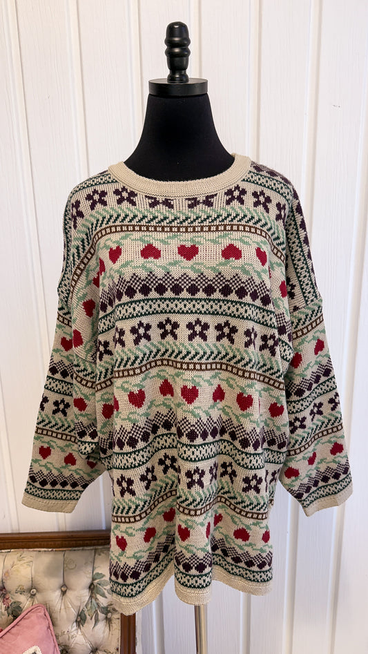 Chandail tricot beige rayures à motifs- x-large