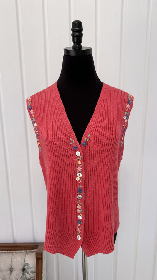Haut sans mache en tricot rose fleuris- medium