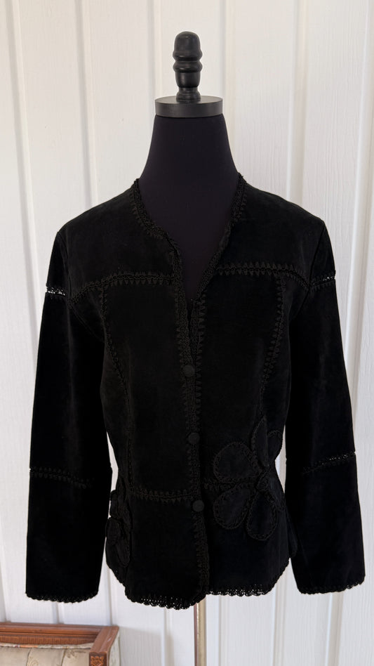Veste en suède noir fleurie- small