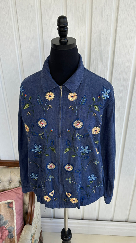 Floral embroidered denim jacket - large