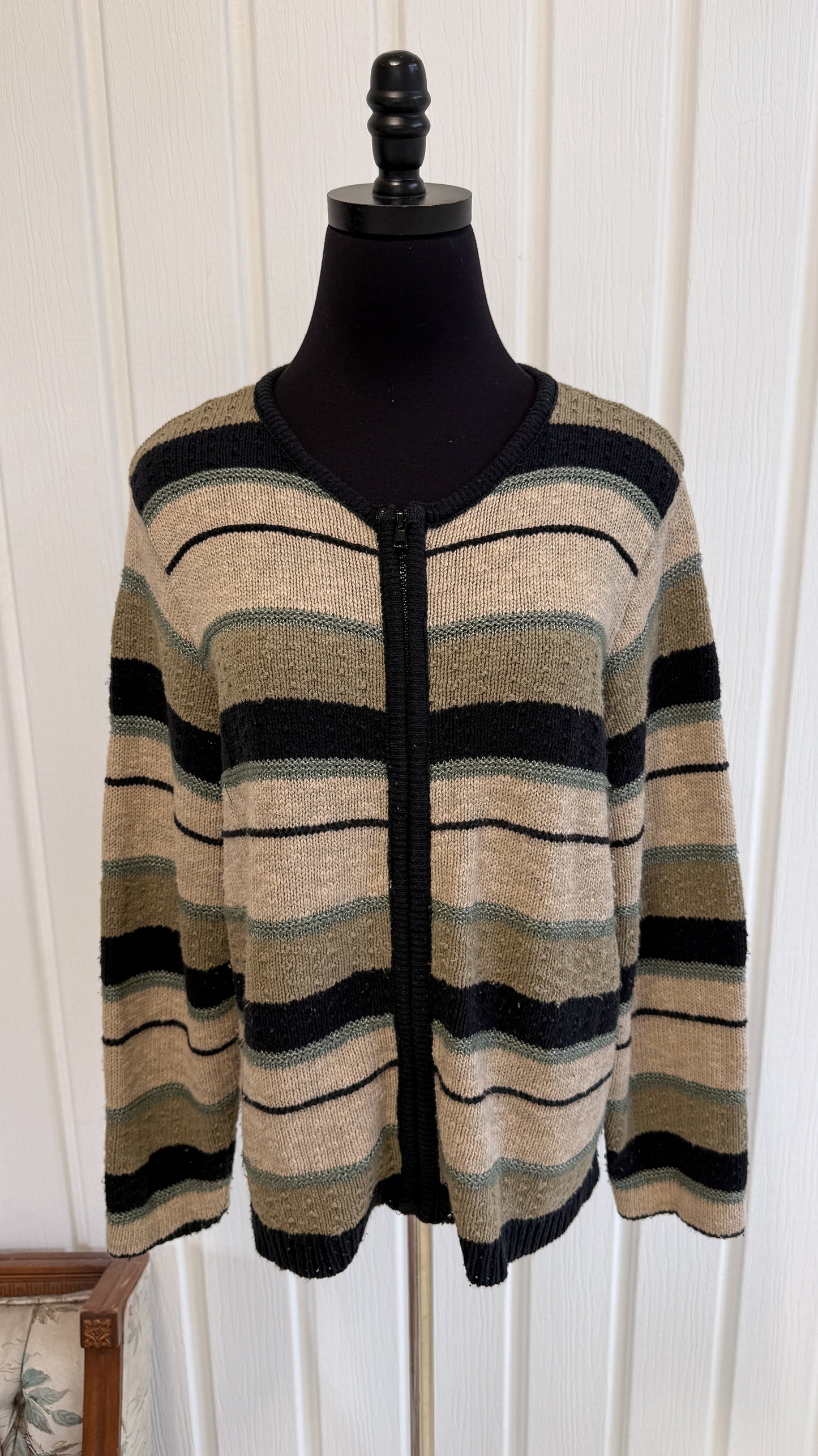 Veste en tricot beige rayé- large