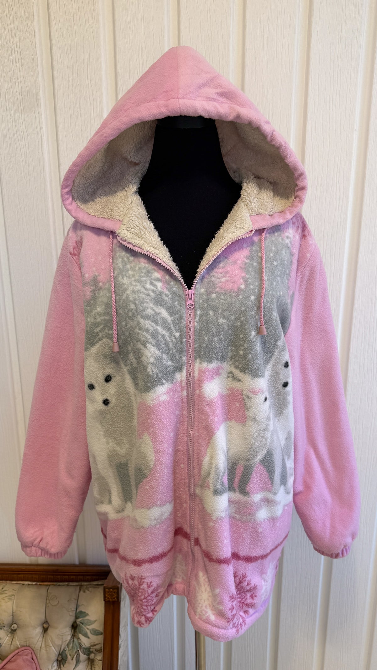 Veste en polar rose loups- large