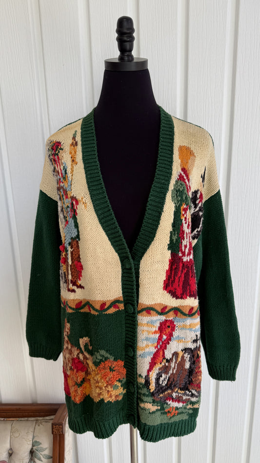 Cardigan tricot vert motifs Automne- medium