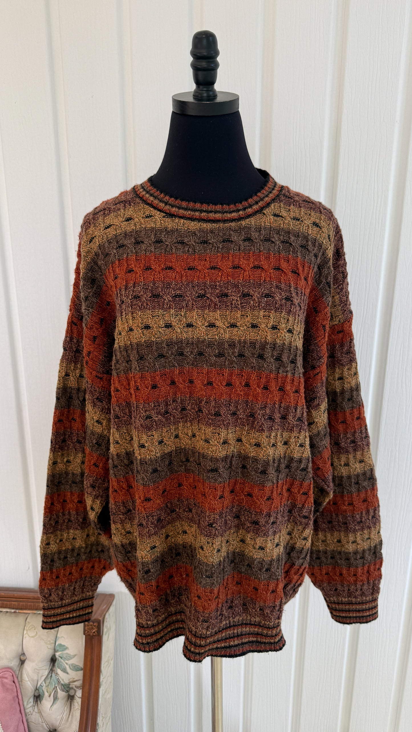 Chandail tricot rayé orange-  large