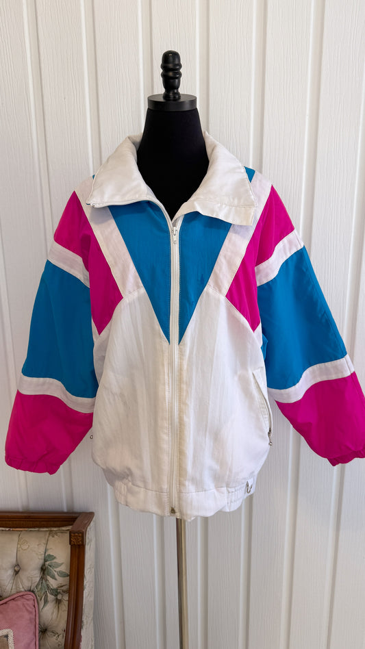 Manteau hiver blanc,bleu et rose -large