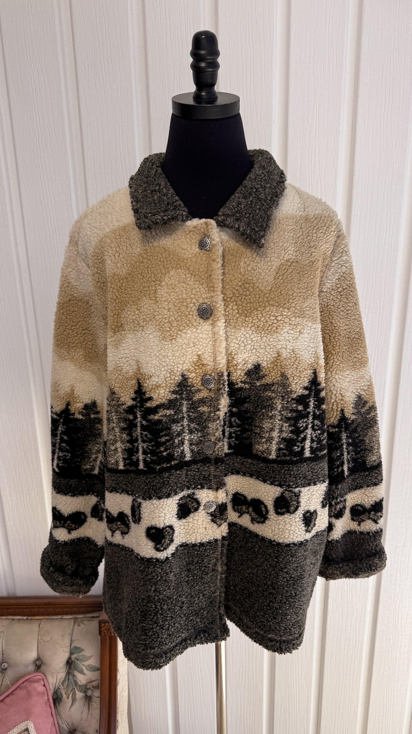 Veste en polar beige forêt- x-large