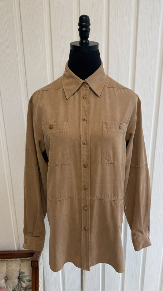 Beige faux suede blouse - medium