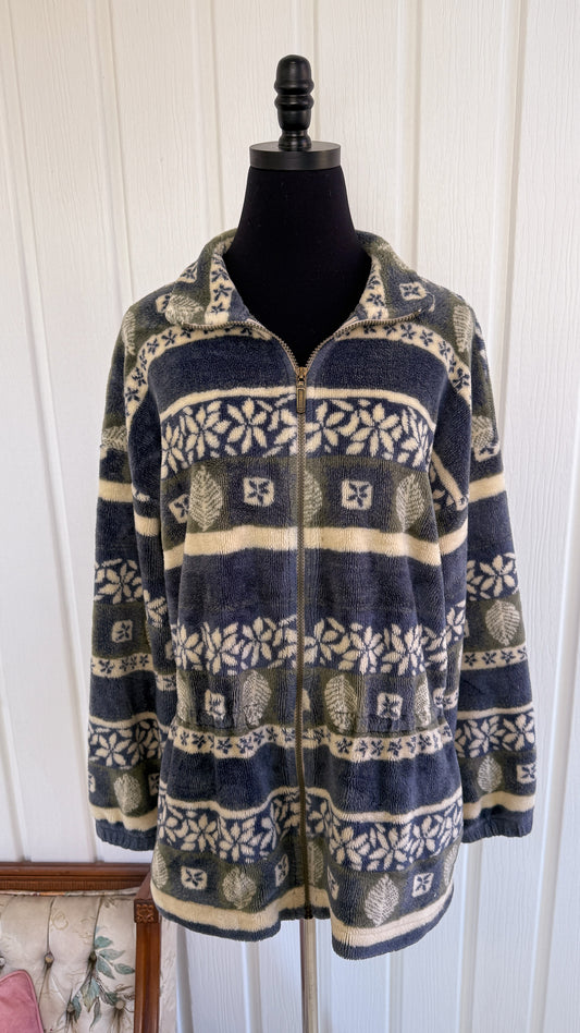 Veste en polar bleu,beige et vert- medium