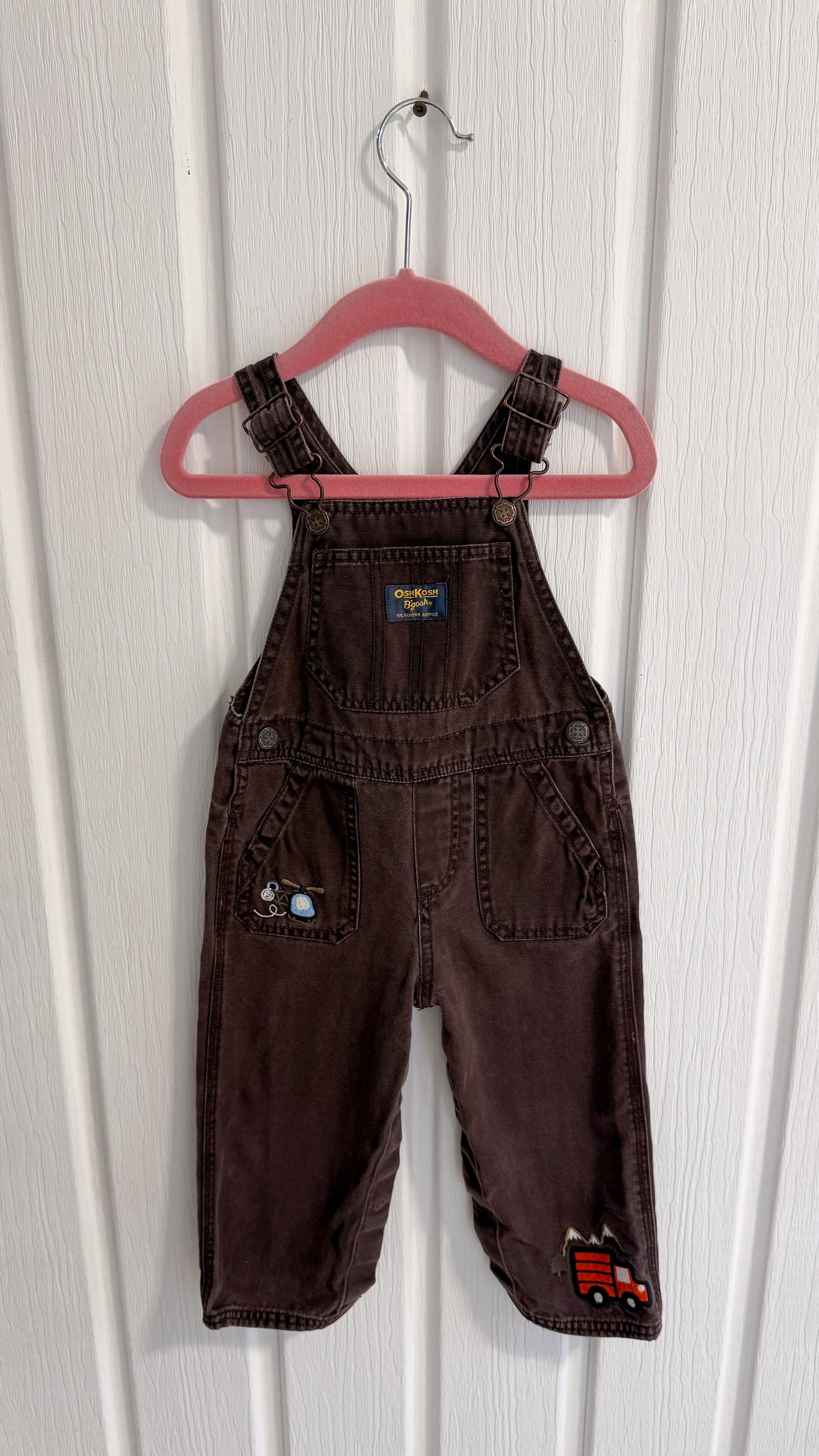 Enfants- salopette en jeans brun camion/helico- 24mois