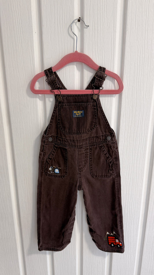 Enfants- salopette en jeans brun camion/helico- 24mois