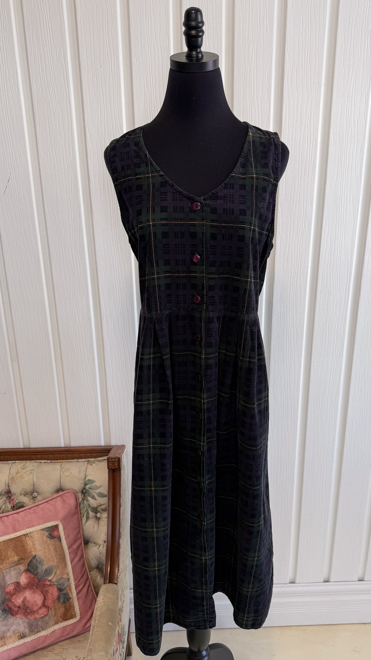 Robe en corduroy noire carreauté vert et mauve - large