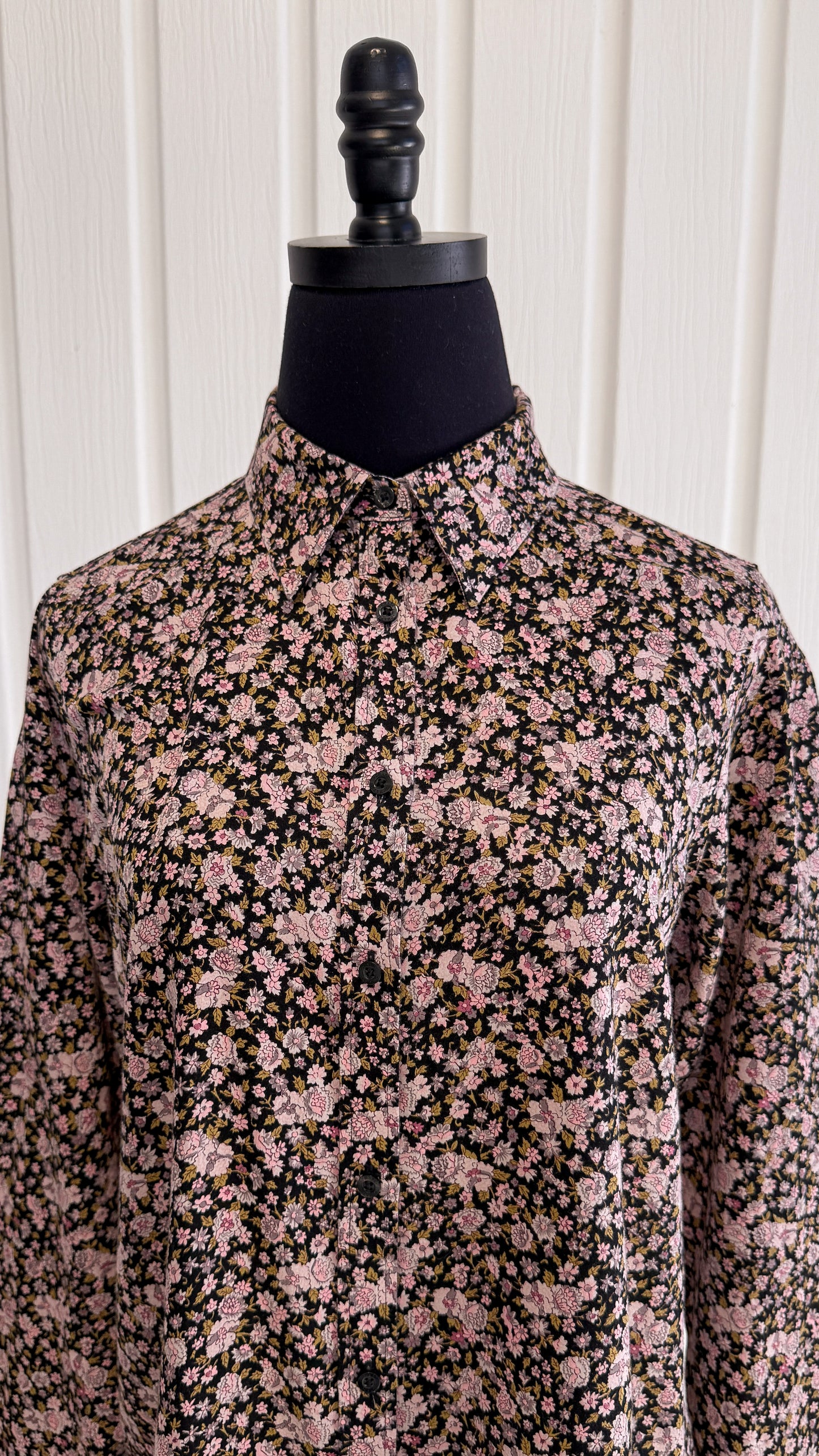 Black floral blouse with pink flowers - medium