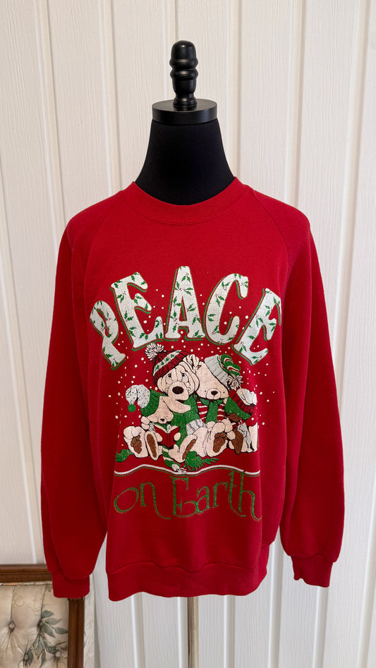 Peace on earth red crewneck sweater - medium