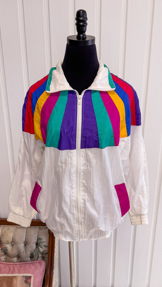 White multi-colored windbreaker coat - small