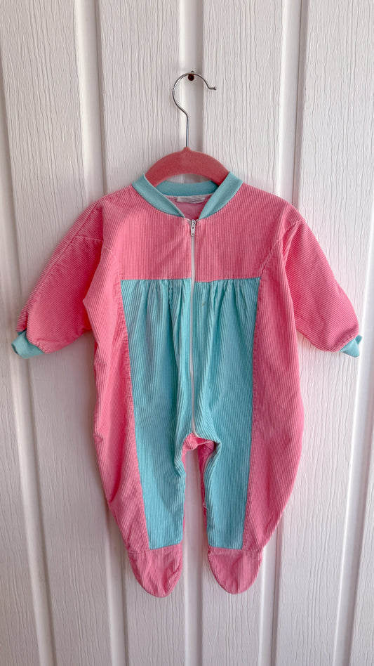 Enfants- combinaison en corduroy rose et turquoise- 9mois