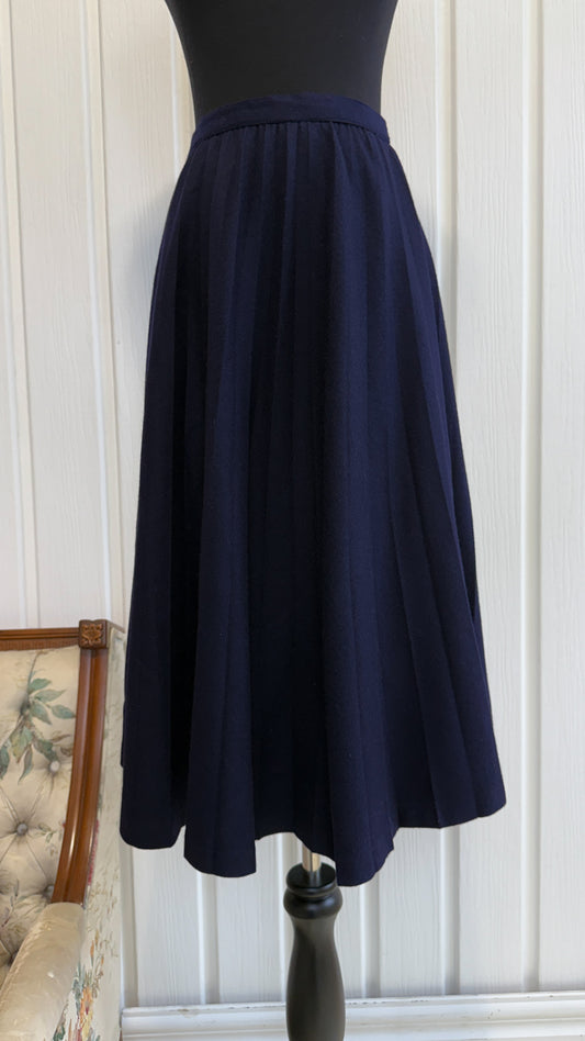 Navy blue flared wool skirt - small