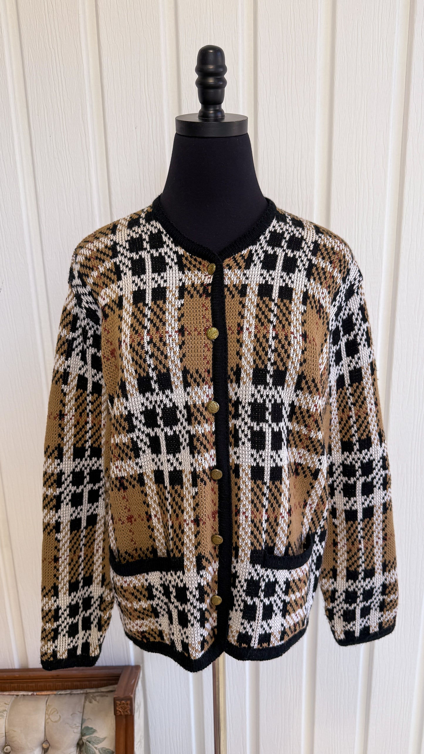 Cardigan tricot carreauté beige- medium