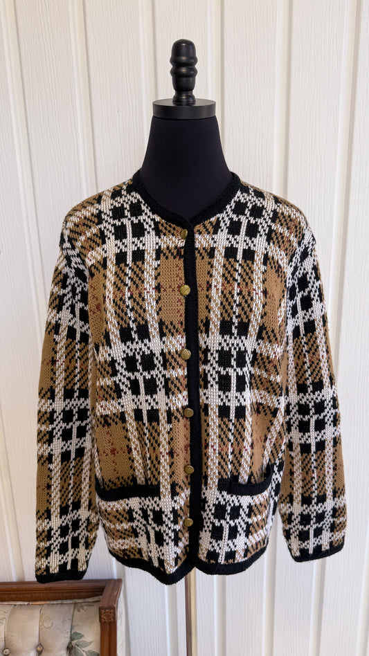 Cardigan tricot carreauté beige- medium