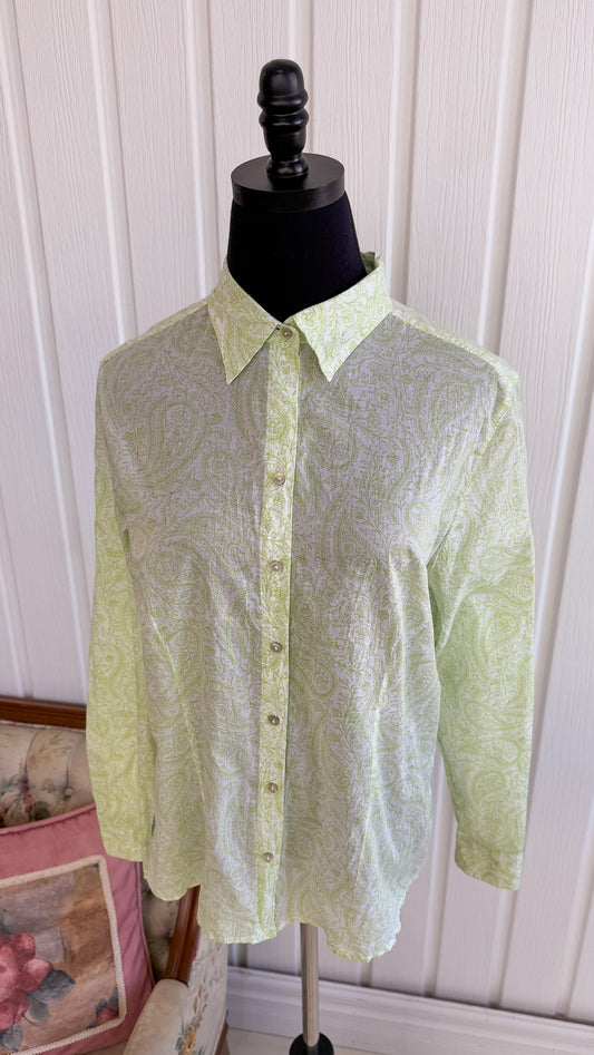 Chemisier blanc et vert fleuris- large