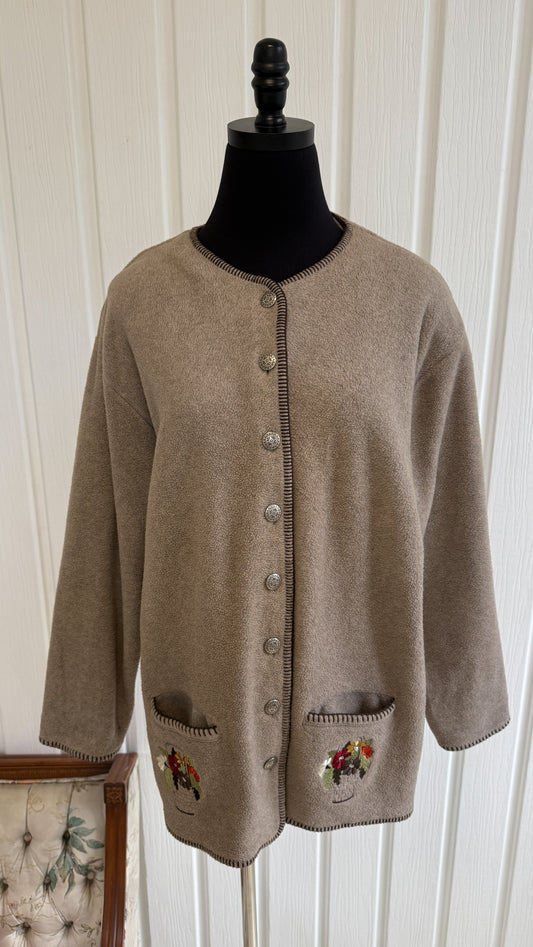 Veste en polar beige fleurie- large