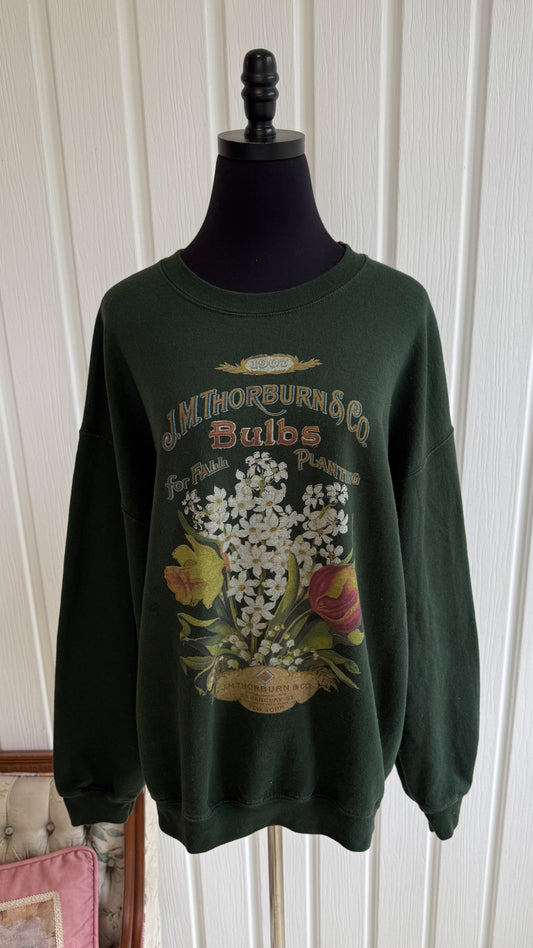Chandail crewneck vert fleuris- x-large