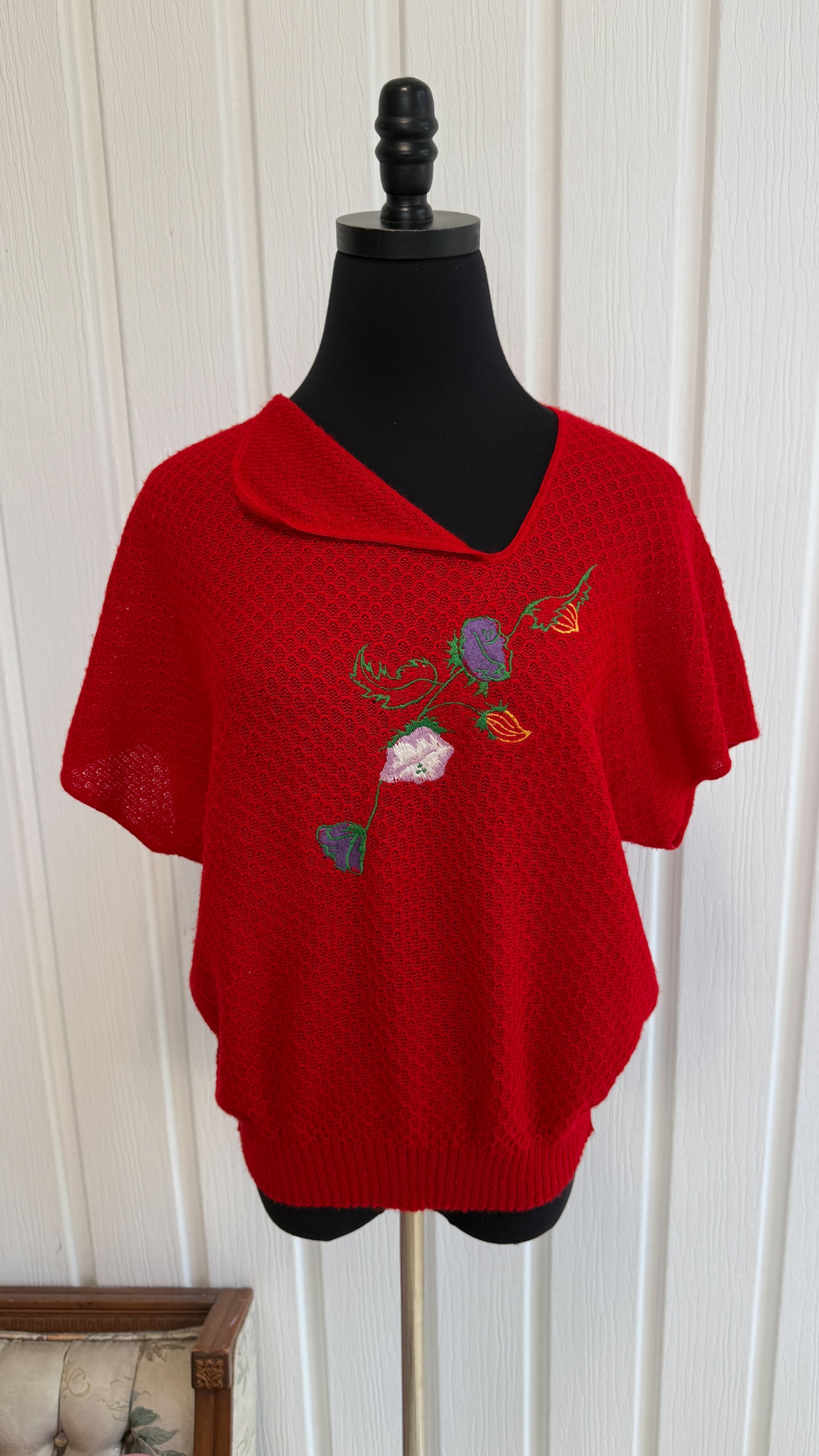 T-shirt tricot rouge col asymétrique- medium