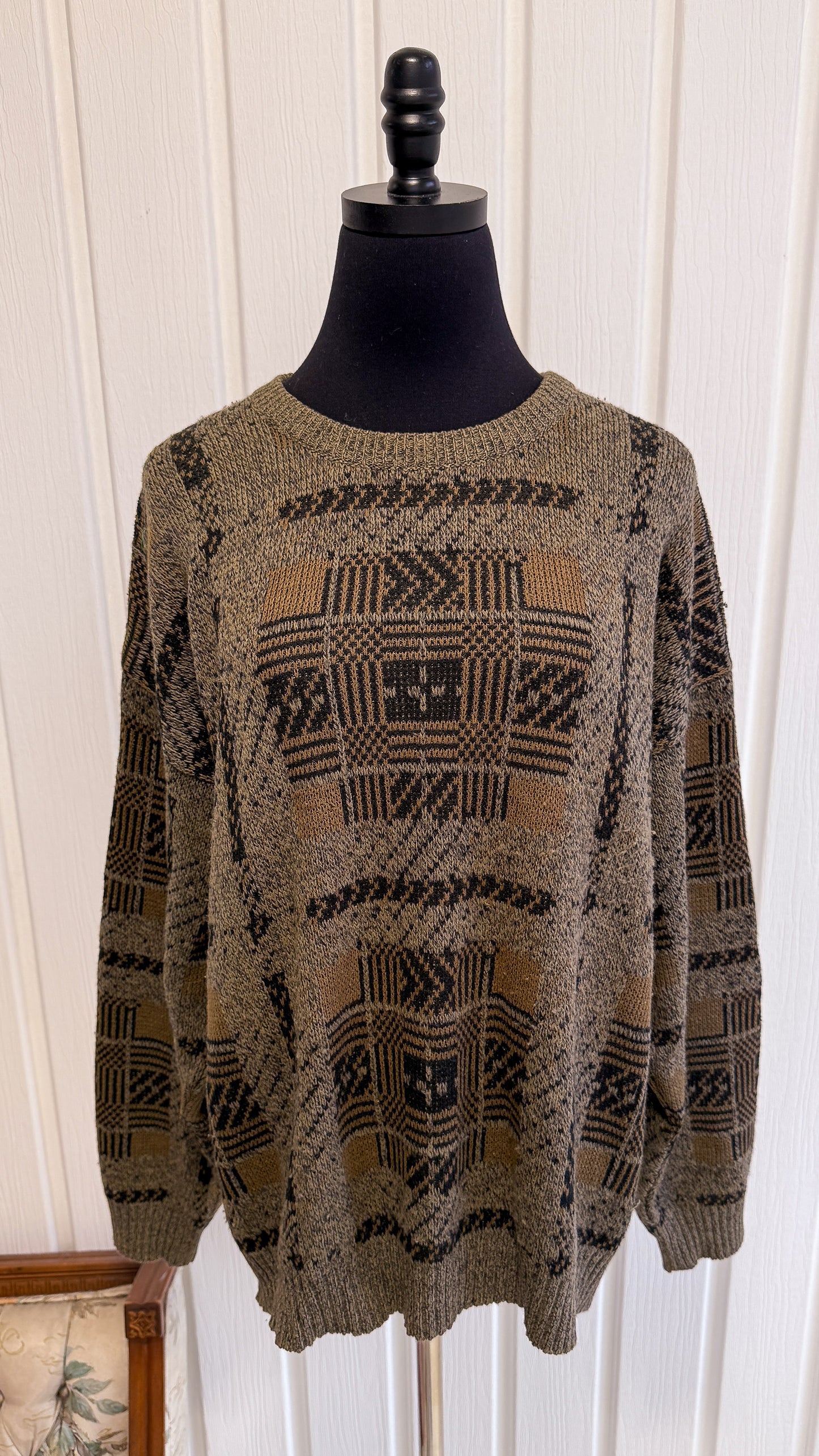 Chandail tricot beige carrés- x-large