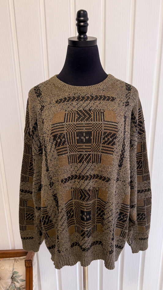 Chandail tricot beige carrés- x-large