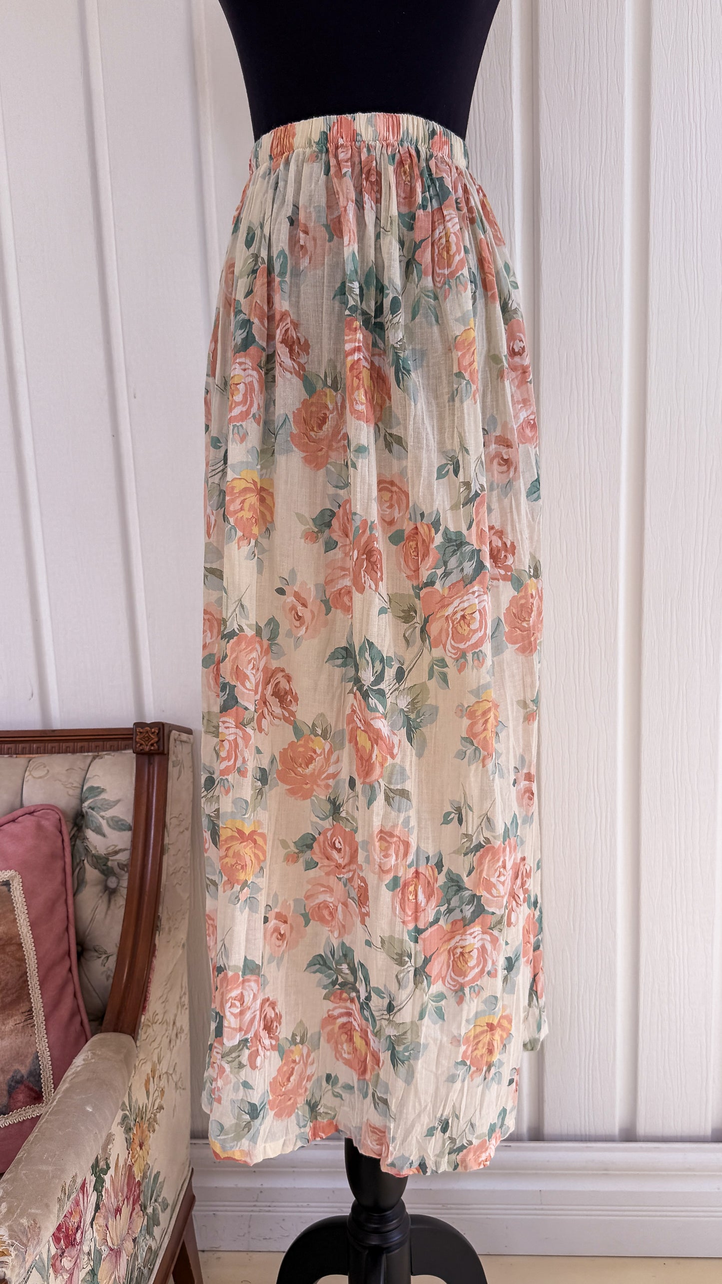 Jupe beige fleurie rose- x-large/xx-large