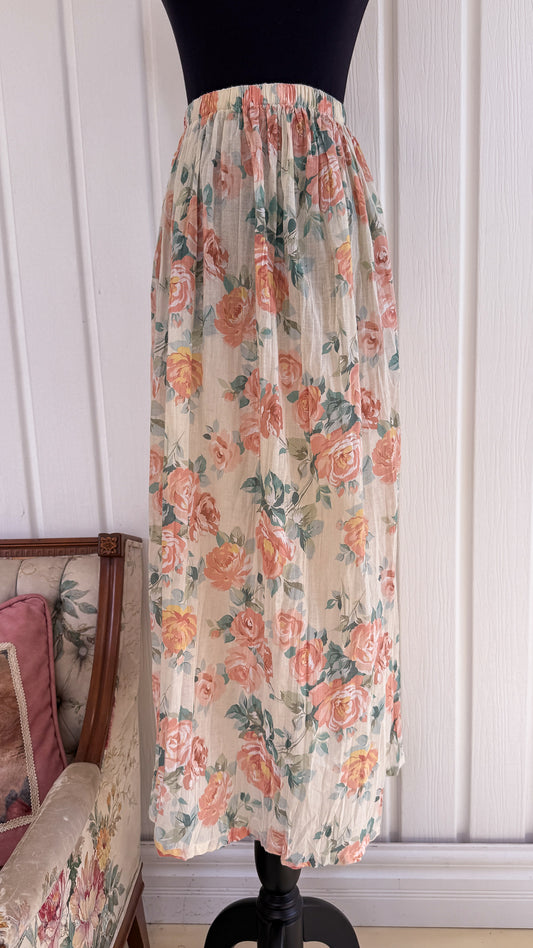 Jupe beige fleurie rose- x-large/xx-large