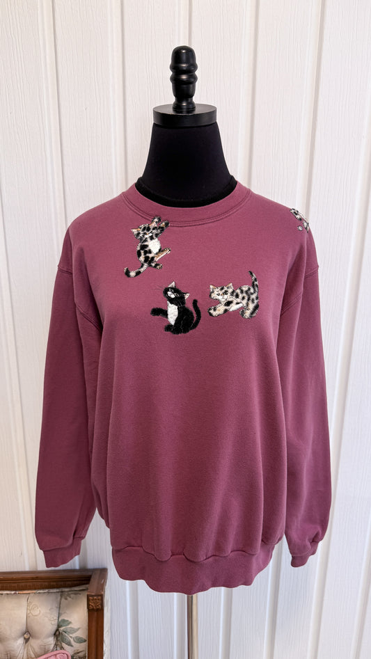 Chandail crewneck mauve chatons - large