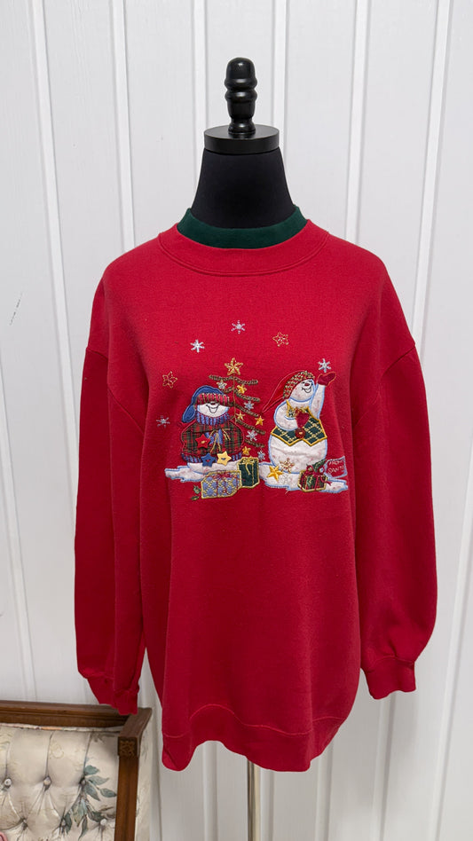Chandail crewneck rouge bonhomme de neige- x-large