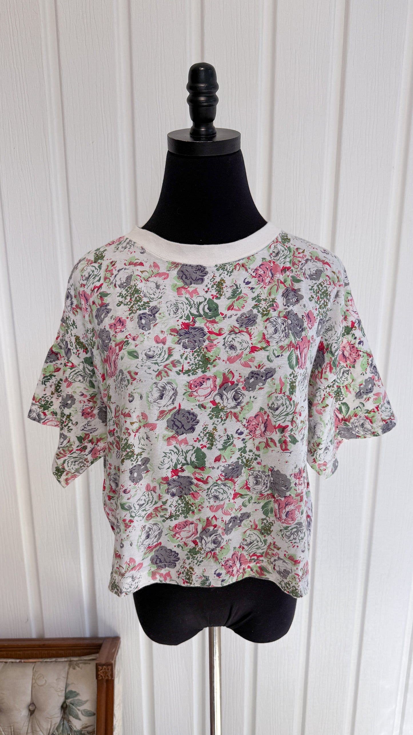 T-shirt blanc fleuris- large