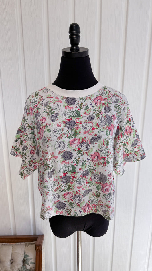 T-shirt blanc fleuris- large