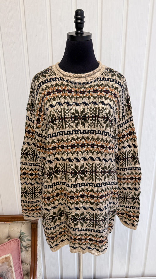 Chandail tricot beige rayé- large