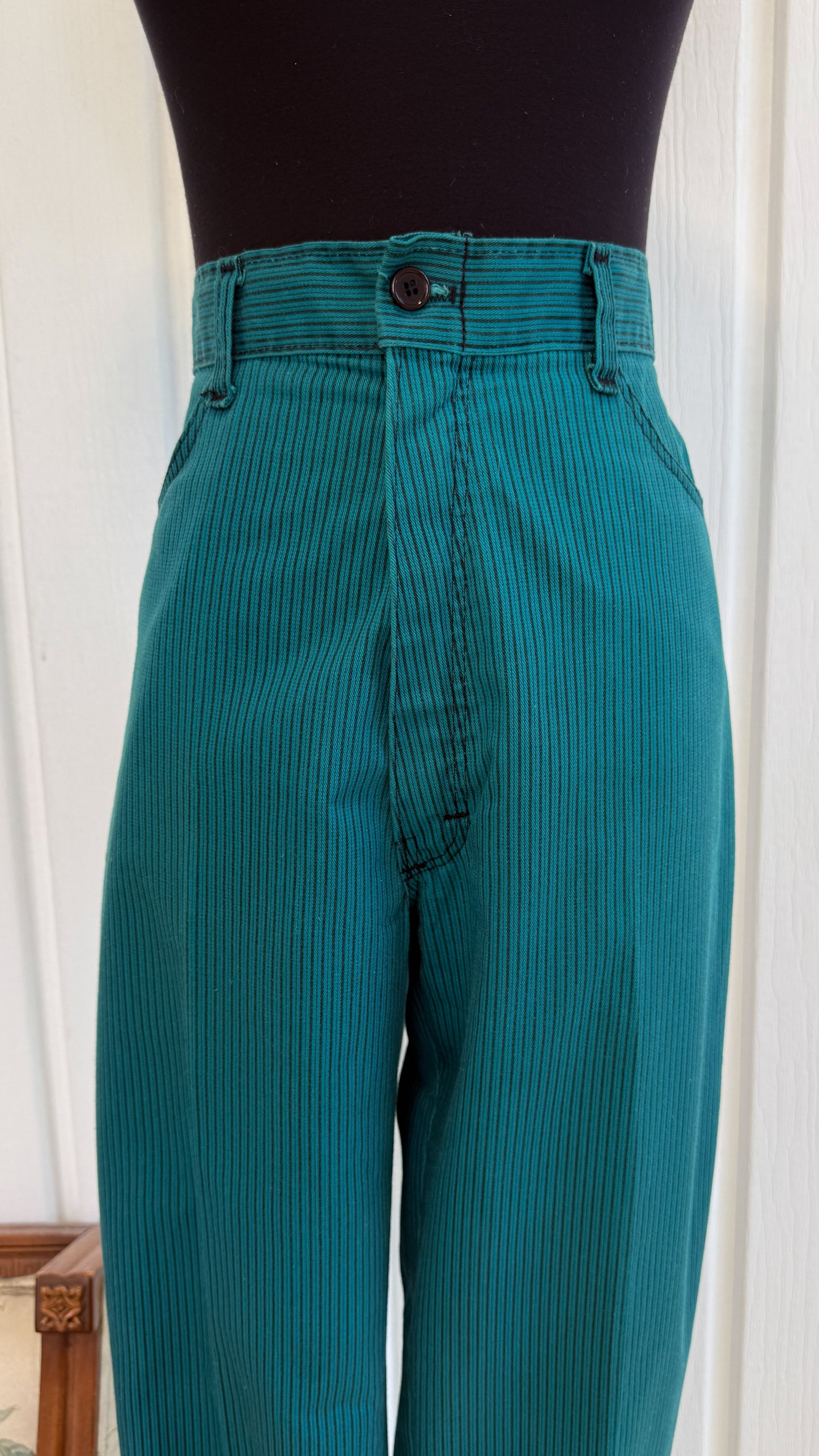 Pantalons turquoise rayé noir- small