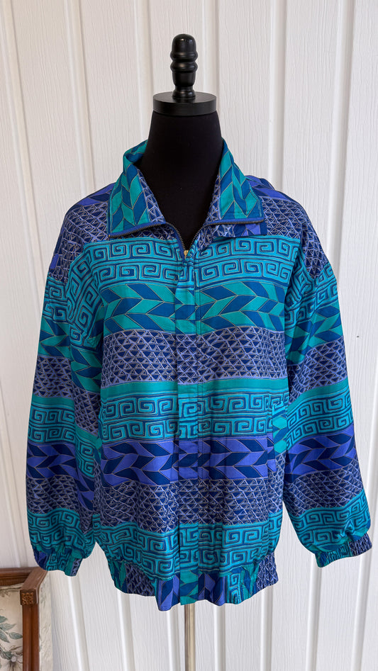 Striped blue silk coat - loose fit