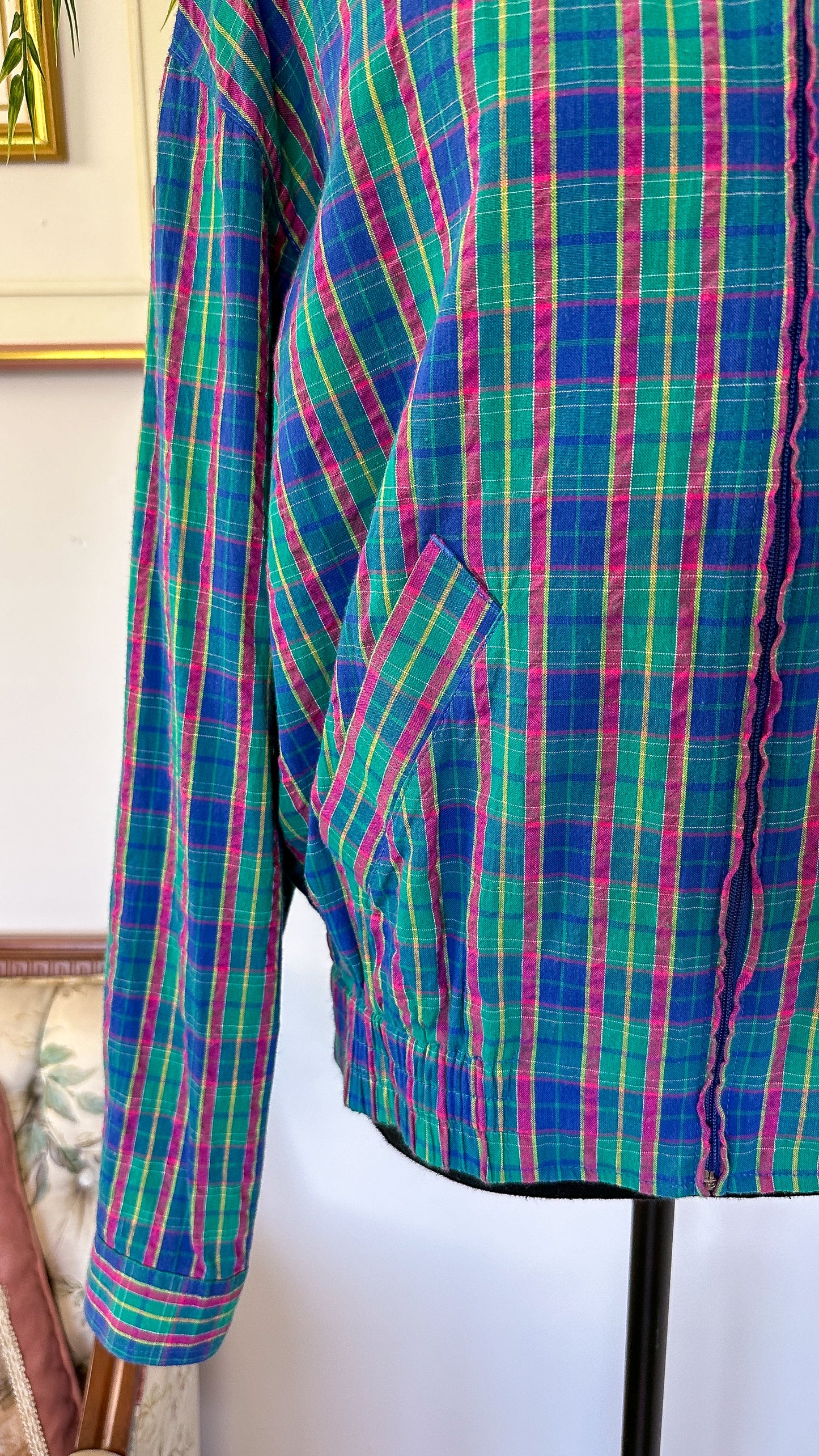 Veste carreauté bleu,vert et rose- medium