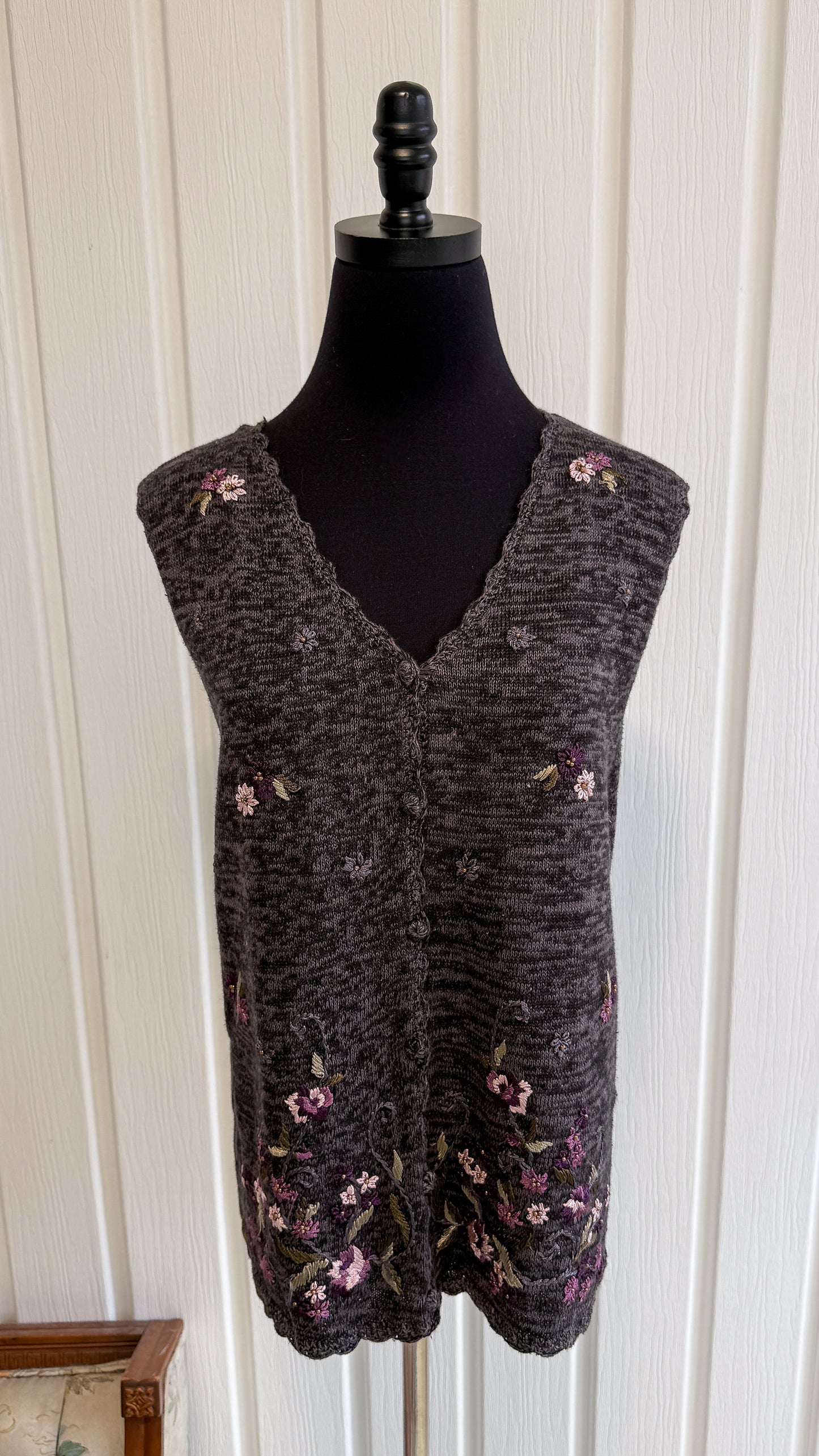 Gilet en tricot gris fleuris- medium