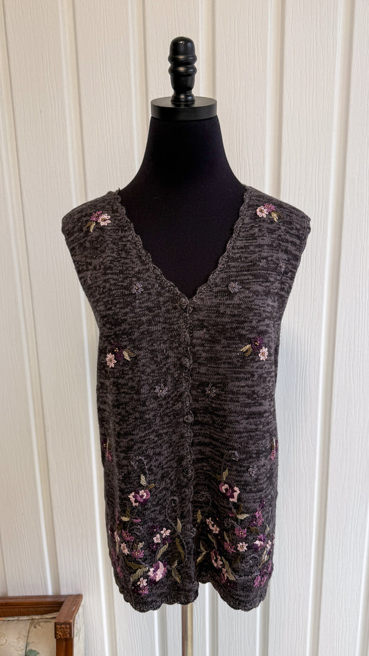 Gilet en tricot gris fleuris- medium