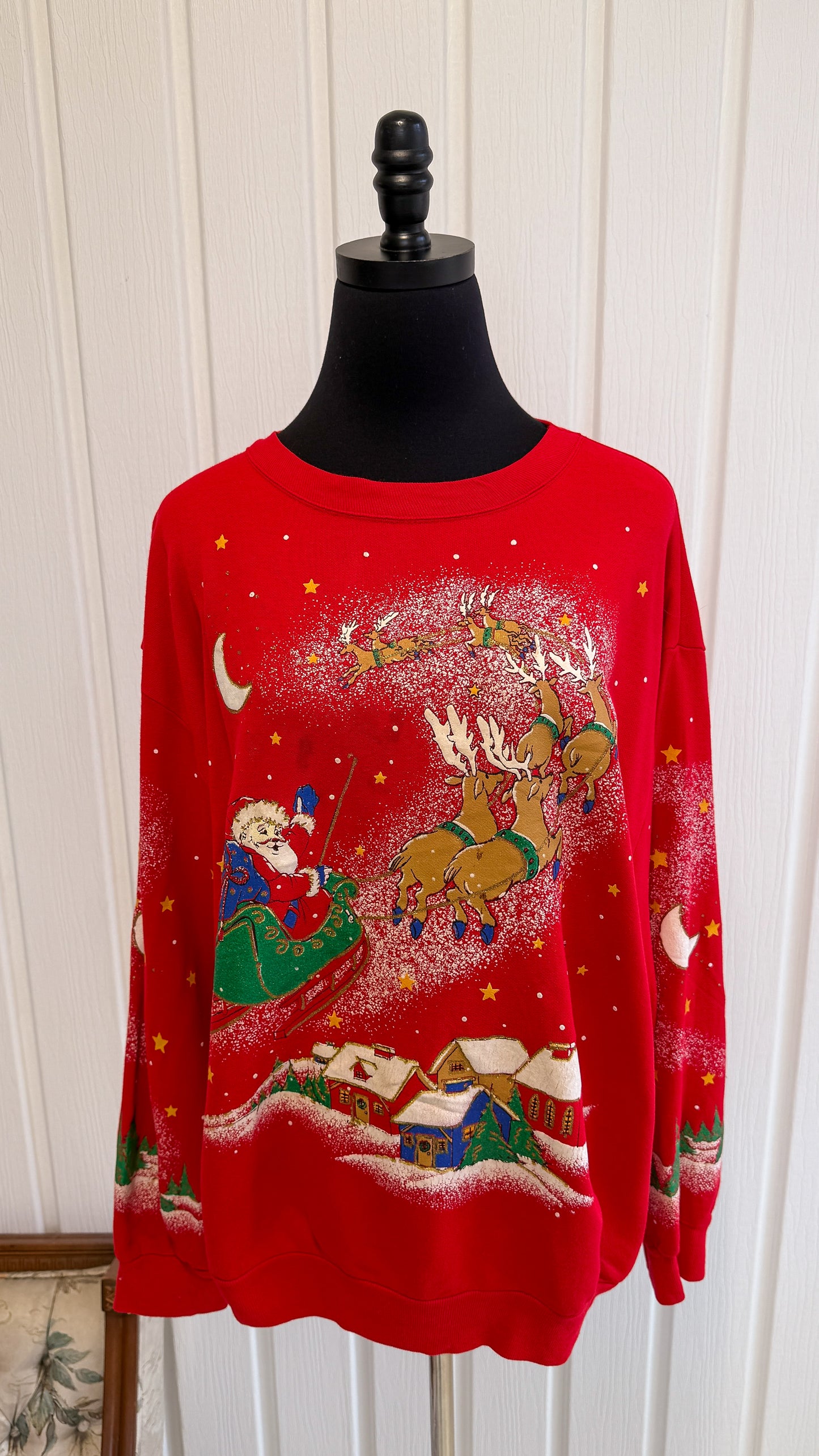 Chandail crewneck rouge traineau du père Noël- x-large