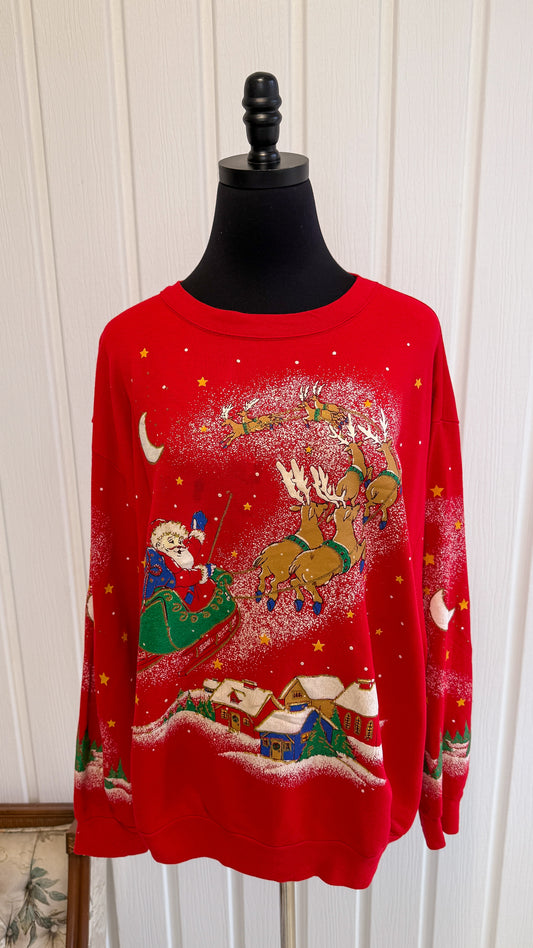 Chandail crewneck rouge traineau du père Noël- x-large