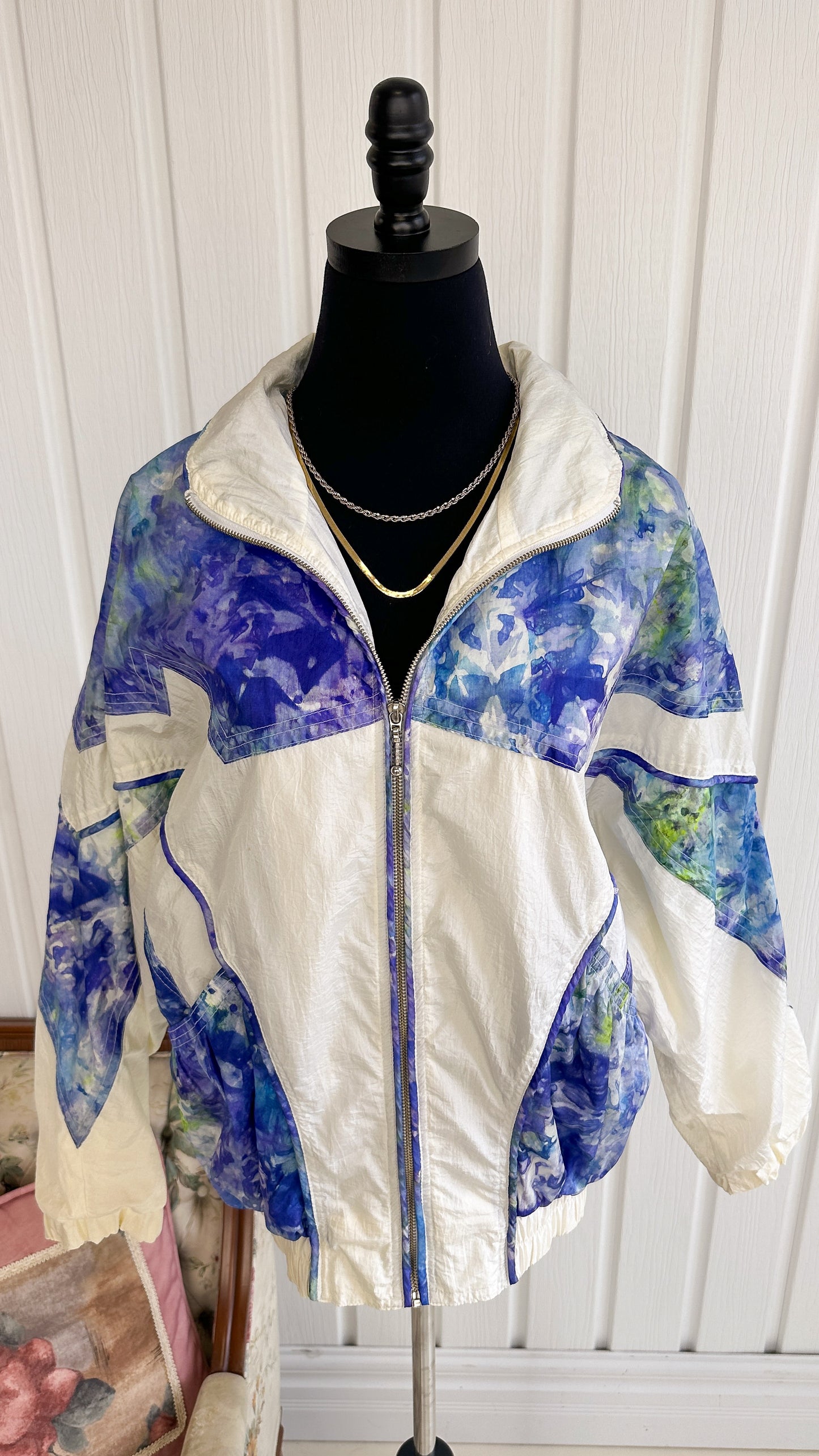 Manteau coupe-vent blanc fleuris- small
