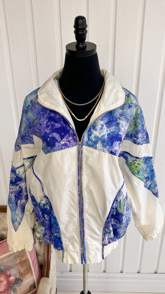 Manteau coupe-vent blanc fleuris- small