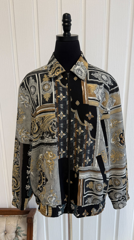 Black, grey, and beige windbreaker - small