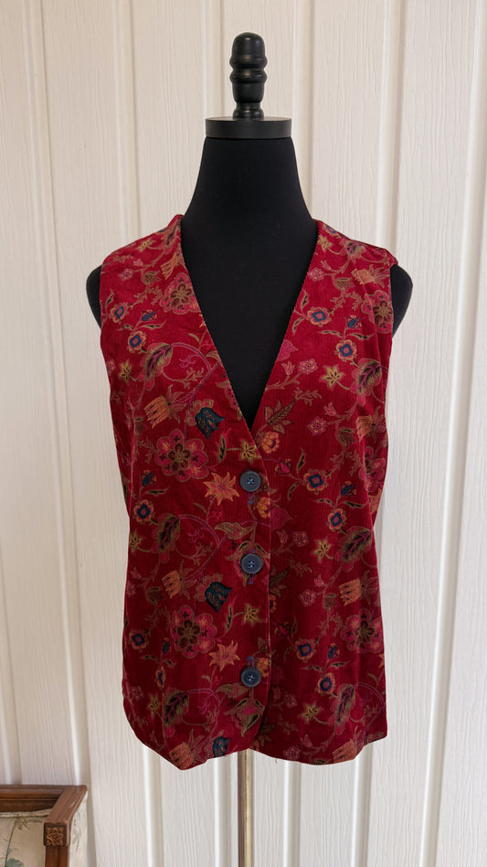 Gilet en corduroy rouge fleuris- large