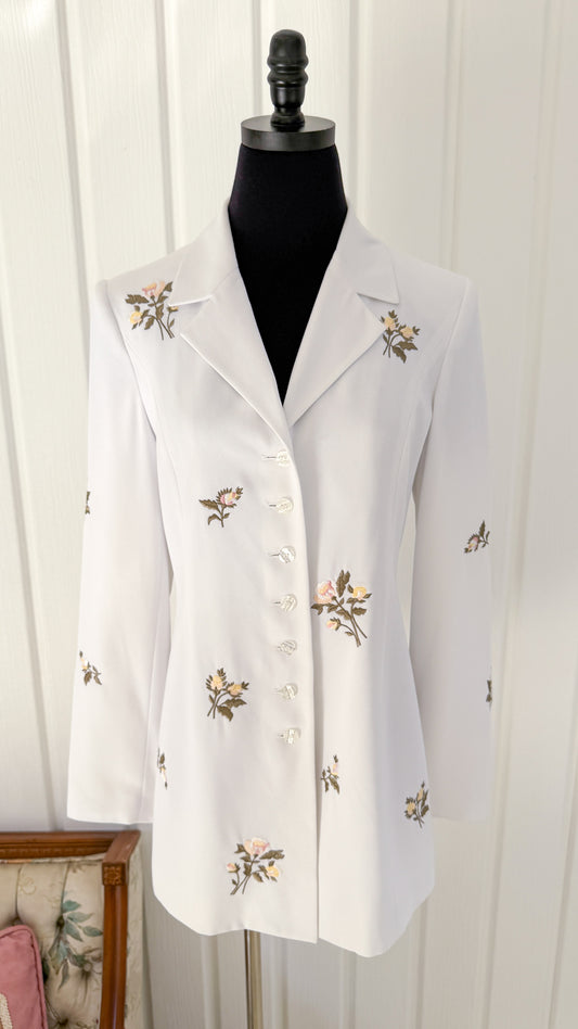 Blazer blanc brodé fleuris- small